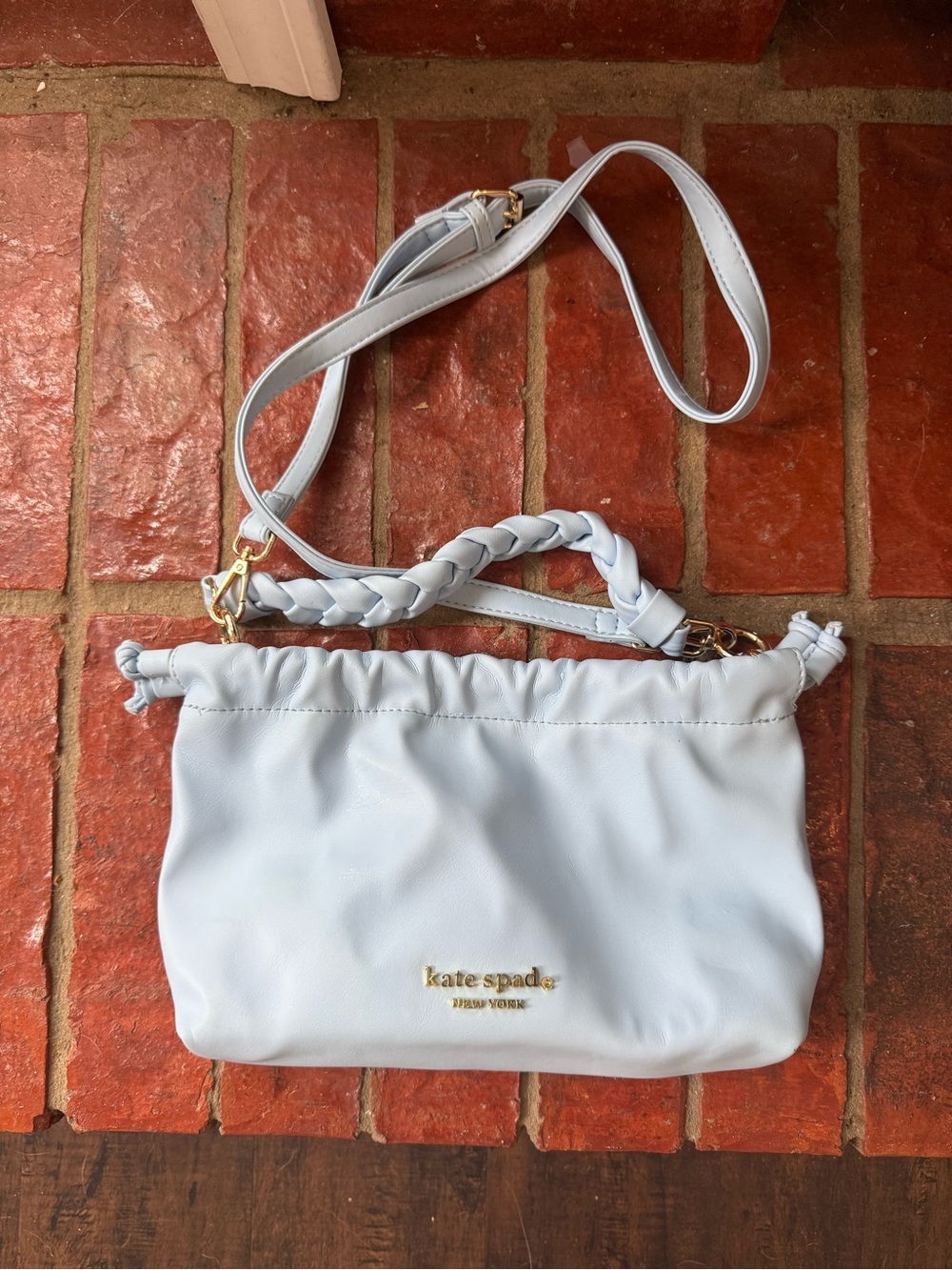 kate spade pale blue leather braided-handle crossbody